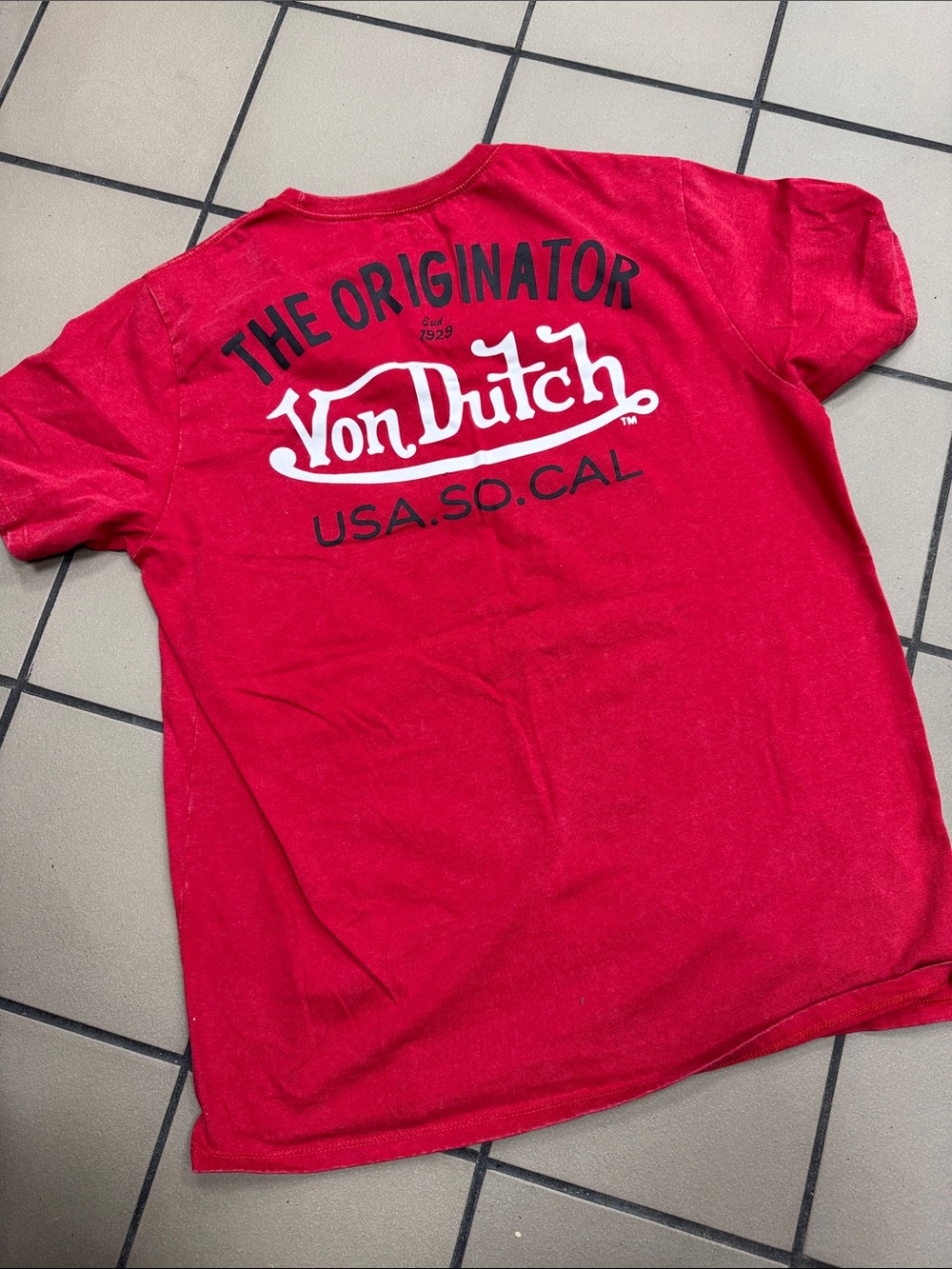Von Dutch Red Short Sleeve Tee with Black Oval Logo - Picture 2 of 2
